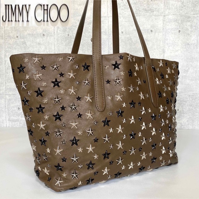 JIMMY CHOO(ジミーチュウ)の【極美品】JIMMY CHOO SOFIA/M カーキ スタッズ トートバッグ レディースのバッグ(トートバッグ)の商品写真