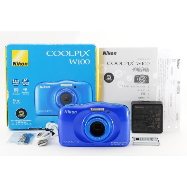 Nikon(ニコン)の【動作確認済】コンデジ カメラ Nikon COOLPIX W100　ブルー スマホ/家電/カメラのカメラ(コンパクトデジタルカメラ)の商品写真