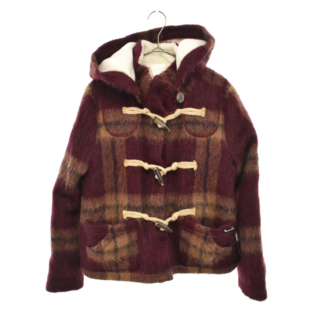 Bark バーク CHECK DUFFLE COAT シャギーモヘア チェックダッフル コート レッド レディース