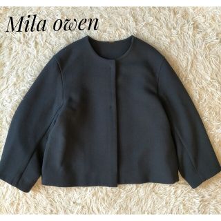 ミラオーウェン(Mila Owen)の【Mila owen】ノーカラージャケット ネイビー Sサイズ ジャージー生地(ノーカラージャケット)