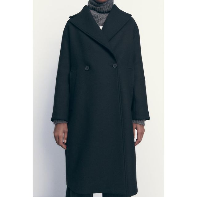 ZARA(ザラ)のZARA オーバーサイズカシミヤブレンドコート MANTECO  ブラック XS レディースのジャケット/アウター(ロングコート)の商品写真