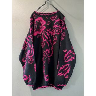 古着 ビンテージ 80s USA ピンク ラメ ニット セーター 花柄(ニット/セーター)