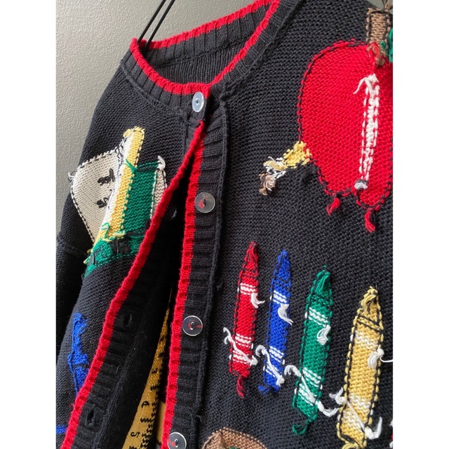 ビンテージ 80s 刺繍 特殊 学校 カーディガン ニット セーター 希少 美