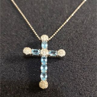 ジュエリーツツミ(JEWELRY TSUTSUMI)の14K ホワイトゴールド　ブルートパーズ　クロスネックレス(ネックレス)