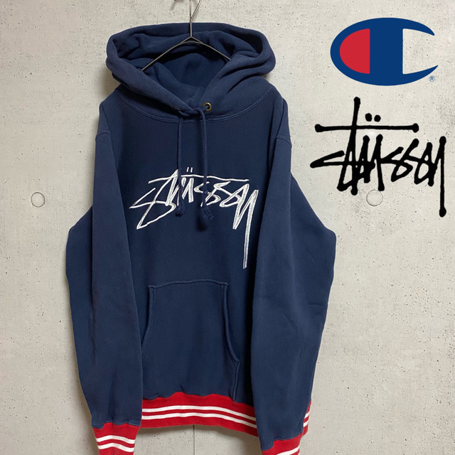 STUSSY - STUSSY×champion/コラボ パーカー メンズS ユニセックス 古着