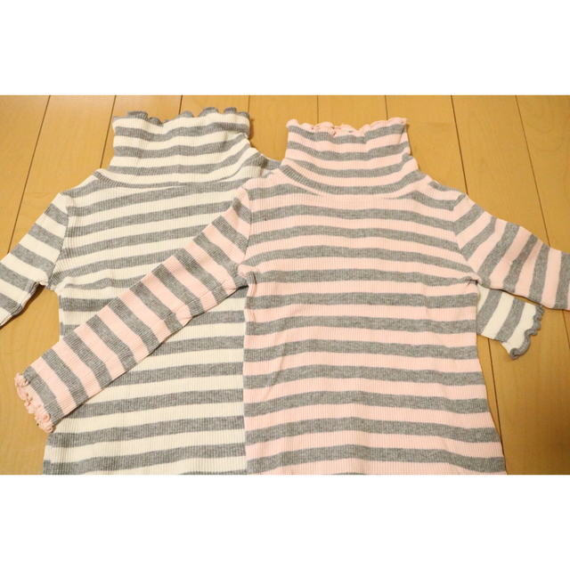 【2枚セット】ハイネック　ボーダーシャツ キッズ/ベビー/マタニティのキッズ服女の子用(90cm~)(Tシャツ/カットソー)の商品写真