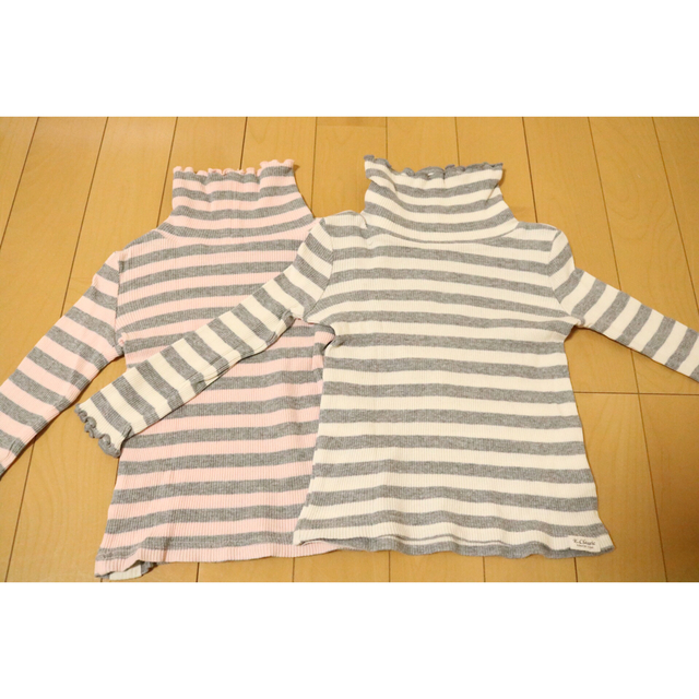 【2枚セット】ハイネック　ボーダーシャツ キッズ/ベビー/マタニティのキッズ服女の子用(90cm~)(Tシャツ/カットソー)の商品写真