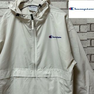 チャンピオン(Champion)の超レア Champion プルオーバー ナイロン素材 ロゴプリント ホワイトL(ナイロンジャケット)