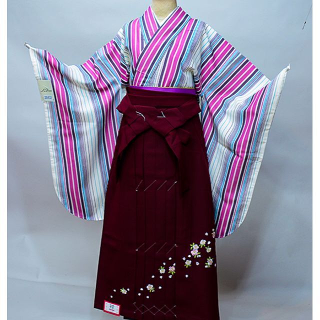 別途￥1180裾よけ二尺袖着物袴フルセット L・Deen ショート丈 袴変更可能 NO38432
