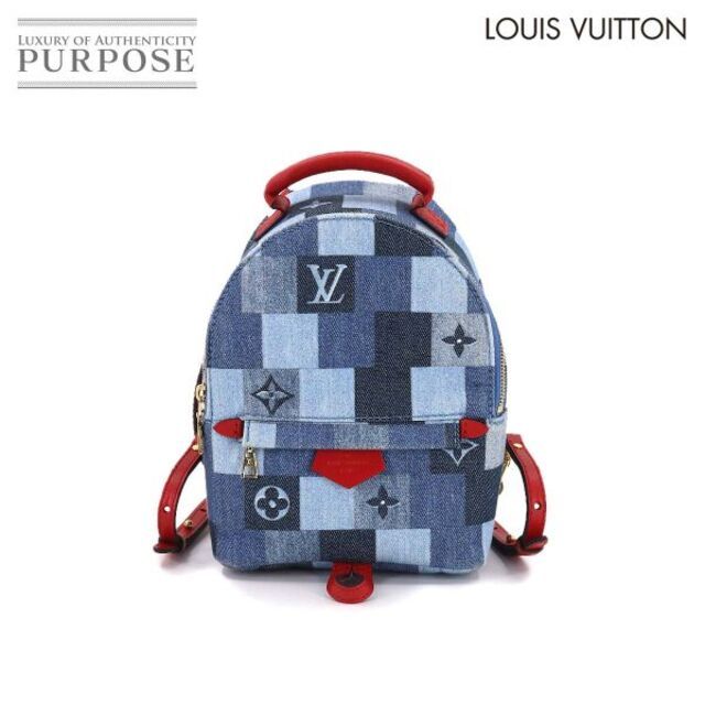 【正規品】 ルイ 新品同様 - VUITTON LOUIS ヴィトン 90178253 VLP M45043 レッド ブルー MINI バックパック パームスプリングス モノグラム デニム VUITTON LOUIS リュック+バックパック