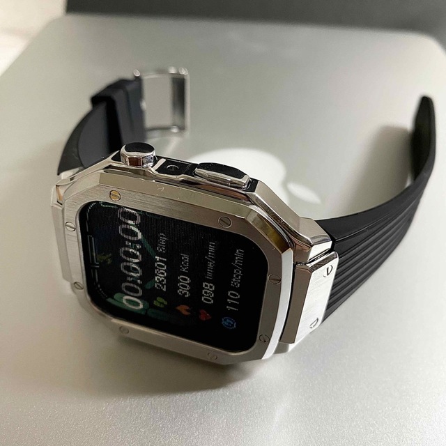 美品　Apple Watch 44ミリ　45ミリ　メタルカスタム　ラバーバンド