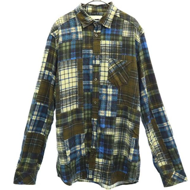 DIESEL(ディーゼル)のディーゼル チェック柄 パッチワーク 長袖 シャツ L DIESEL メンズ 【中古】  【230113】 メンズのトップス(シャツ)の商品写真