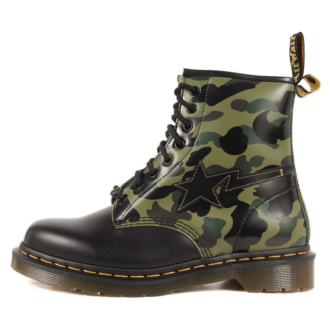 激安特価 エイプ ベイシング ア APE BATHING A APE BATHING A Dr. 【メンズ】 UK8(27.0cm) 迷彩  ブラック グリーンカモ 20SS BOOTS 8HOLE ZIP CAMO BAPE 1460 レザーブーツ ジップ 8ホール 1stカモ ドクターマーチン  Martens ブーツ