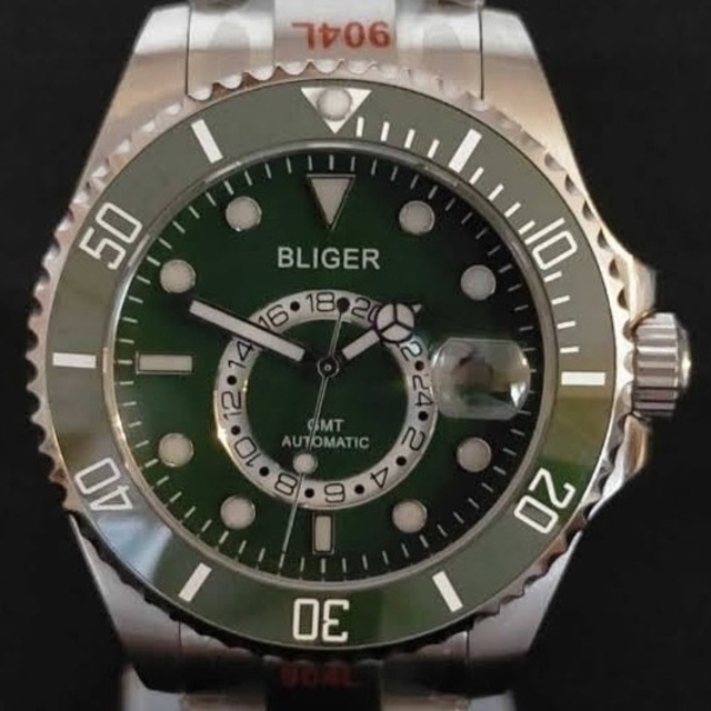 超レア!!新品】BLIGER GMTウォッチ 回転インダイヤル搭載③Wグリーン