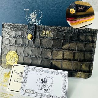 エーディーエムジェイ(A.D.M.J.)の【美品】A.D.M.J × ear 長財布 クロコ型押し 牛革 スリムウォレット(財布)