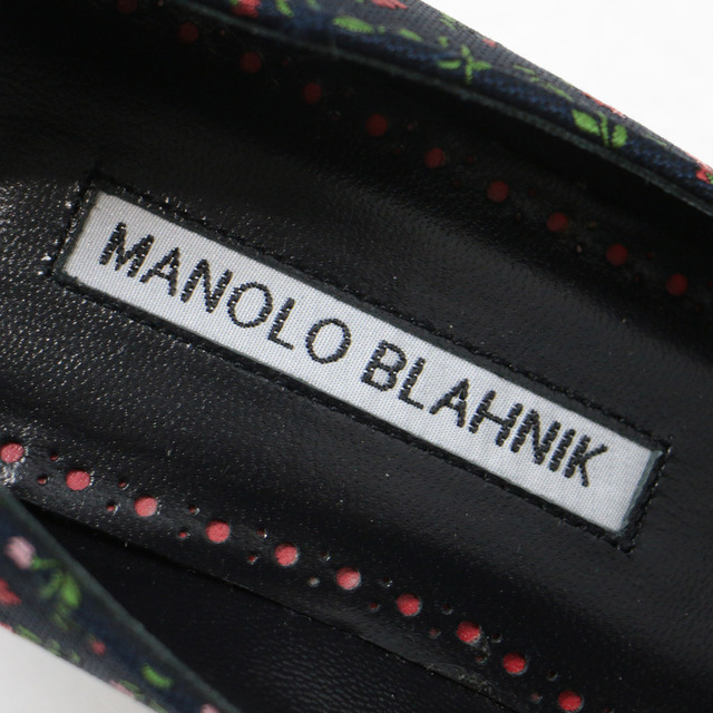 MANOLO BLAHNIK マノロブラニク パンプス ヒール 靴 シューズ ネイビー 紺 ポインテッドトゥ 花柄 小花柄 フラワー ジャガード maysale おしゃれ シンプル 普段使い サイズ：23cm 36 【レディース】【美品】【K3605】