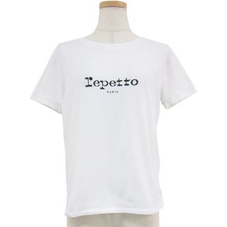 レペット(repetto)のRepetto レペット Tシャツ カットソー トップス ホワイト 白 M 半袖 ロゴ プリント コットン 綿 おしゃれ シンプル 着回し 【レディース】【中古】【K3605】(Tシャツ(半袖/袖なし))