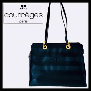 クレージュ(Courreges)のCourreges　◆　トートバッグ　◆　黒 ( ブラック )　ボーダー (トートバッグ)