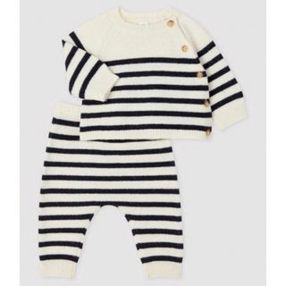 プチバトー(PETIT BATEAU)のプチバトー　ニットセットアップ　2点セット　前開き　マリニエール　ボーダー(シャツ/カットソー)