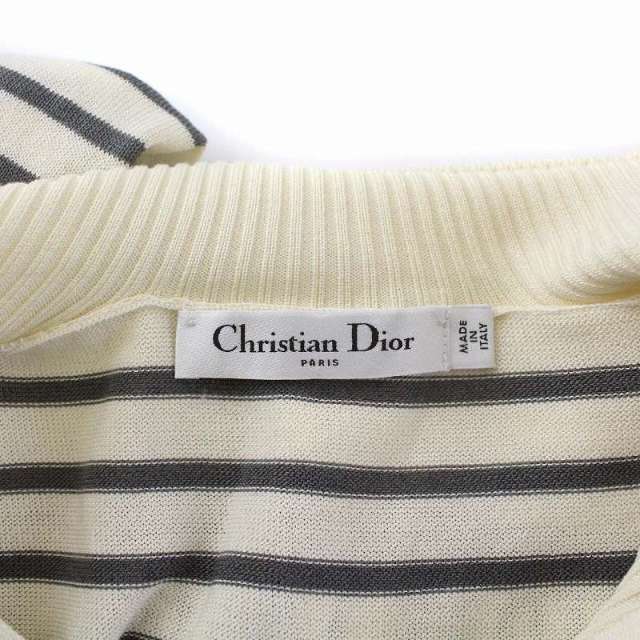 Christian Dior(クリスチャンディオール)のクリスチャンディオール ニット カットソー 長袖 ボーダー セーラー襟 ロゴ 絹 レディースのトップス(ニット/セーター)の商品写真