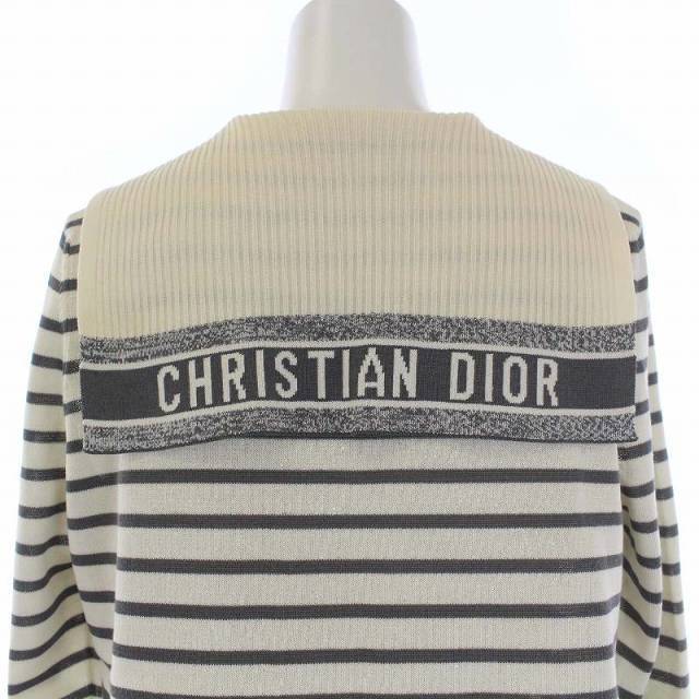 Christian Dior(クリスチャンディオール)のクリスチャンディオール ニット カットソー 長袖 ボーダー セーラー襟 ロゴ 絹 レディースのトップス(ニット/セーター)の商品写真