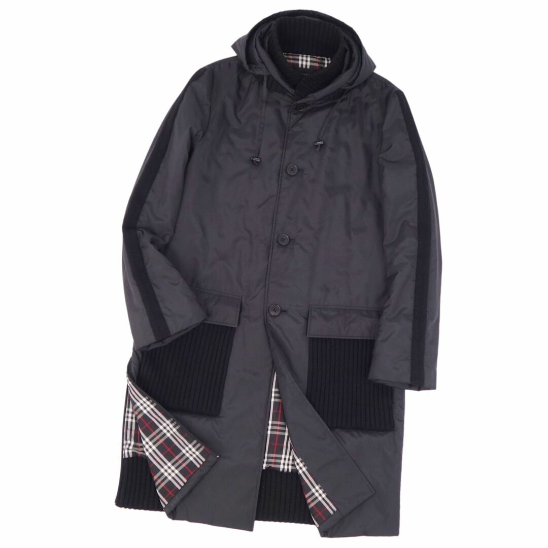 BURBERRY BLACK LABEL(バーバリーブラックレーベル)の美品 バーバリー ブラックレーベル BURBERRY BLACK LABEL コート ロングコート フーディー ニット 中綿入り 裏チェック アウター メンズ M ブラック メンズのジャケット/アウター(その他)の商品写真