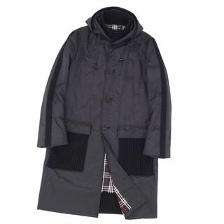 バーバリーブラックレーベル(BURBERRY BLACK LABEL)の美品 バーバリー ブラックレーベル BURBERRY BLACK LABEL コート ロングコート フーディー ニット 中綿入り 裏チェック アウター メンズ M ブラック(その他)