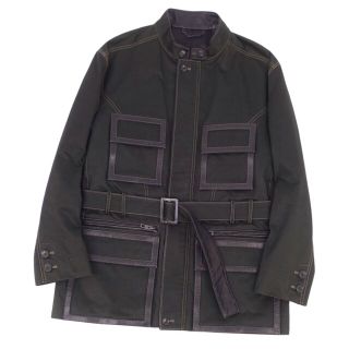 ルイヴィトン(LOUIS VUITTON)の美品 ルイヴィトン LOUIS VUITTON ジャケット スタンドカラー ベルト付き コットン レザー メンズ アウター 54(XL) カーキ(その他)