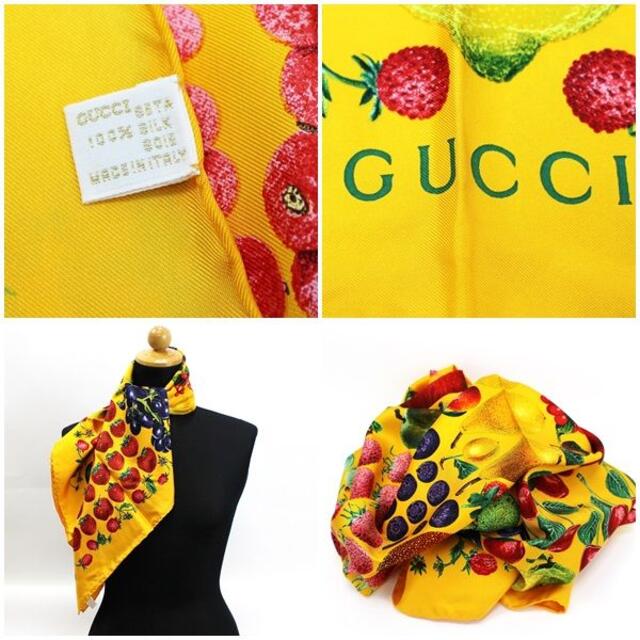 Gucci - グッチ シルク スカーフ オレンジ×マルチカラー フルーツ柄