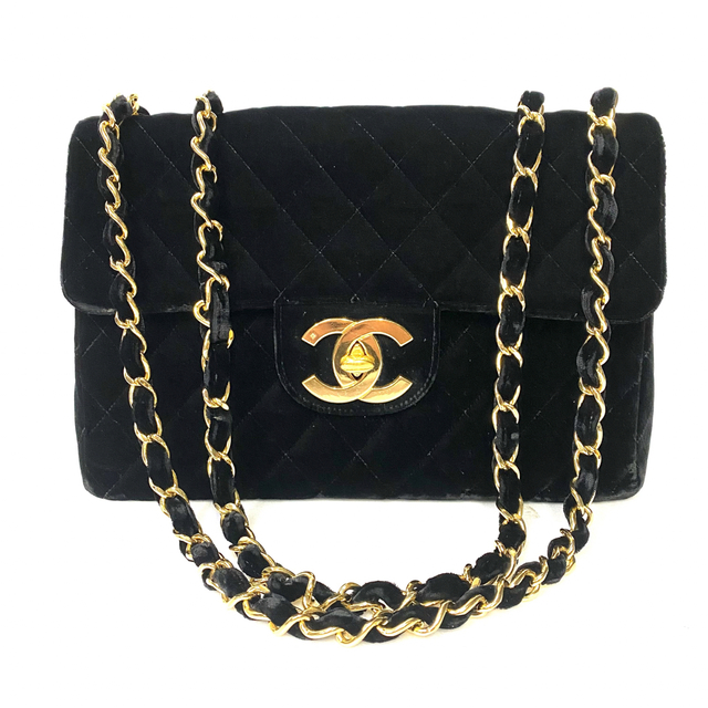 美品 CHANEL シャネル Wチェーン ショルダーバッグ ベルベット - www