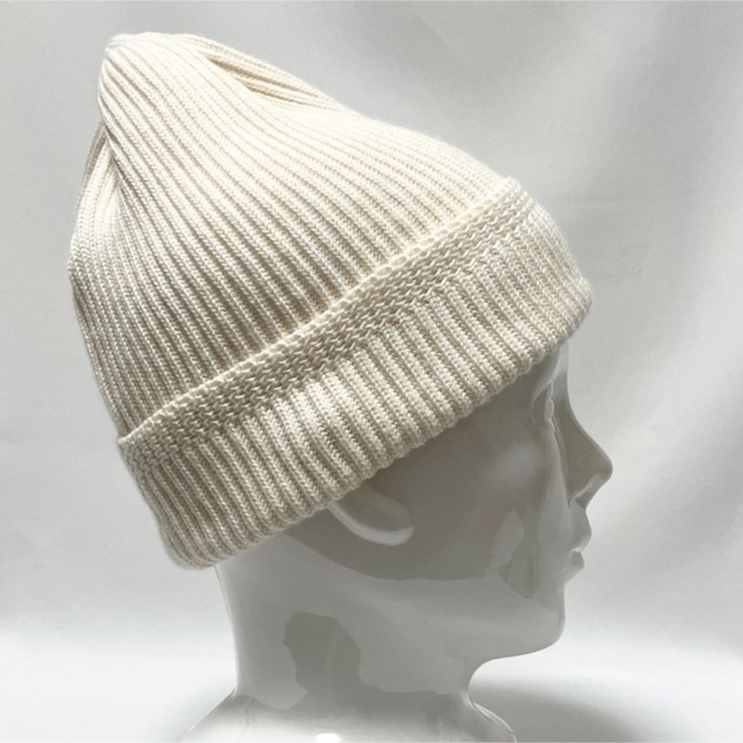 ALLEGE(アレッジ)の新品】ALLEGE アレッジ 日本製リブ編み冬の定番オフホワイトニットキャップ メンズの帽子(ニット帽/ビーニー)の商品写真