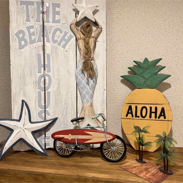 ハワイアン雑貨 4点セット 木製看板 アートパネル インテリア ウッド 西海岸