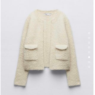 ザラ(ZARA)のZARA ブークレ ニット ブレザー カーディガン　L(カーディガン)