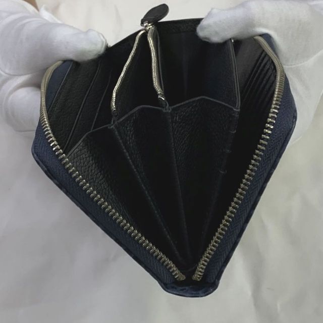 長財布 メンズ 牛革 クロコダイル 型押し 本革 ラウンドファスナー ブルー