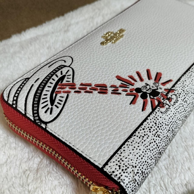 COACH コーチ 折り財布　ディズニーキースヘリング限定コラボ　ホワイトレッド