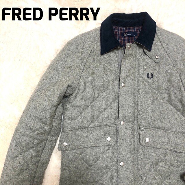 ★FRED PERRY★キルティングジャケット 刺繍ロゴ 中綿 Sサイズ グレー | フリマアプリ ラクマ