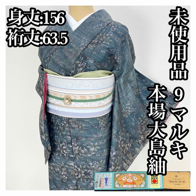 一流の品質 未使用品【本場大島紬】正絹 9マルキ 小紋 s731 着物