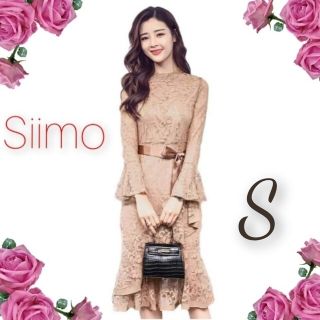 総レース✨膝丈ワンピース✨シアー ワンピース ベルスリーブ 結婚式 二次会 韓国(ひざ丈ワンピース)