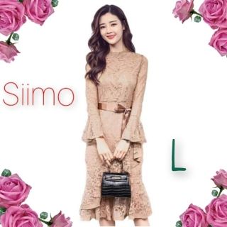 総レース✨膝丈ワンピース✨シアー ワンピース ベルスリーブ 結婚式 二次会 韓国(ひざ丈ワンピース)