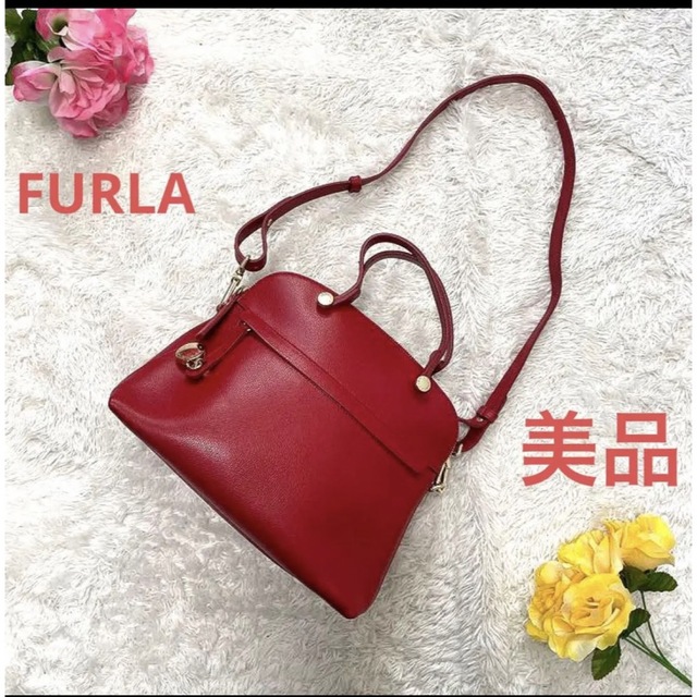 FURLA パイパー 2way ショルダーバッグ ハンドバッグ 赤 レザー