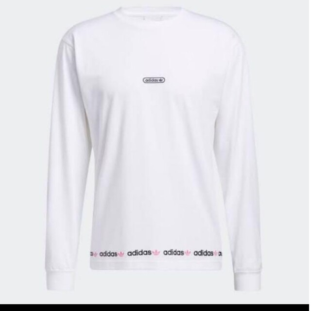 adidas(アディダス)のadidas リニアリピート ロンT  ロゴ ライン S 白 メンズのトップス(Tシャツ/カットソー(七分/長袖))の商品写真