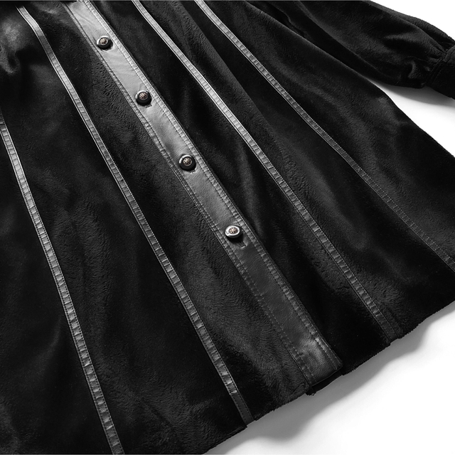 美品 ロングコート オーバーサイズ ベロア ボリューム袖 モード系 ブラック 黒