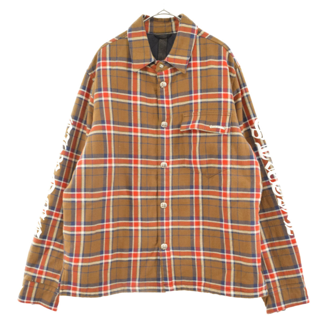 CHROME HEARTS クロムハーツ 22AW CH FLANNEL SHIRTS アームロゴ チェック柄 中綿 フランネルシャツ ジャケット スクロールラベル クロスボール キャメル