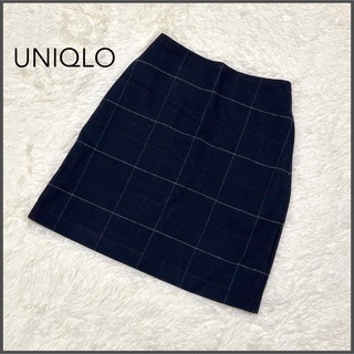 ユニクロ(UNIQLO)のUNIQLOユニクロ 台形スカート ウール チェック柄 ネイビー Ｓサイズ(ミニスカート)