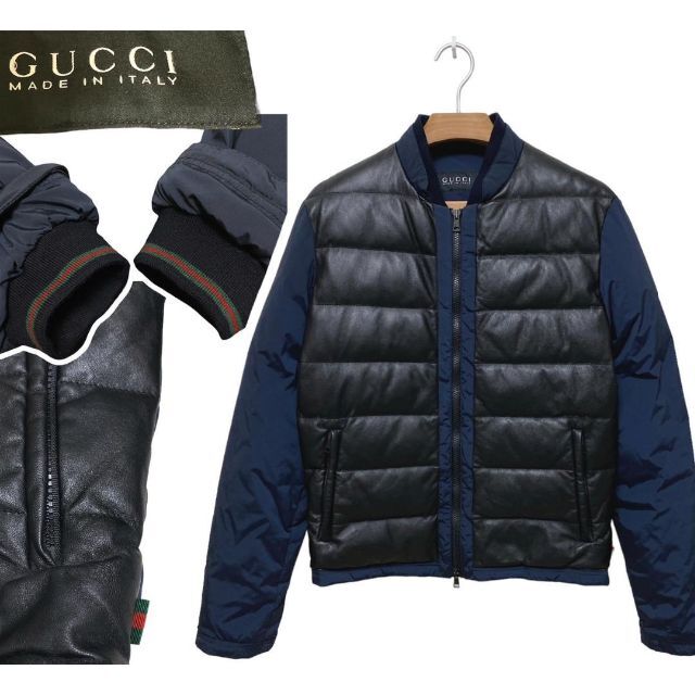 正規品販売! Gucci - 美品GUCCI 羊革使用 ダウンジャケットネイビー