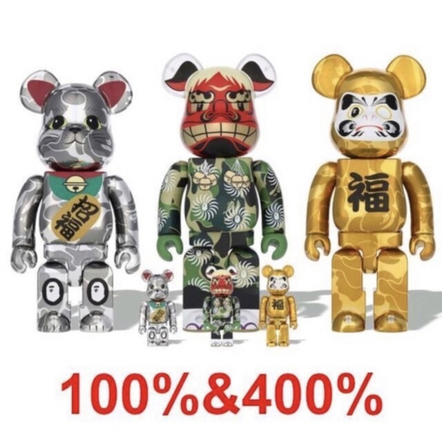 BE@RBRICK(ベアブリック)のBE@RBRICK BAPE(R)招き猫 銀メッキ 達磨 金メッキ 獅子舞 エンタメ/ホビーのフィギュア(その他)の商品写真