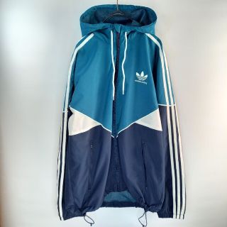 オリジナルス(Originals（adidas）)のアディダス　フルジップ　パーカー　ナイロンジャケット　ストライプ　グリーン　L(ナイロンジャケット)