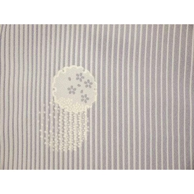 仕立上り 洗える着物 小紋袷 L寸 ちりめん グレー系 雪輪に縞 no.56