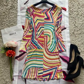 【美品】EMILIO PUCCI プッチ柄ワンピース 星 総柄 長袖 S