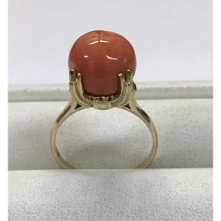 ★大きめの20号★K18イエローゴールド/桃さんご・デザインリング★12.0mm